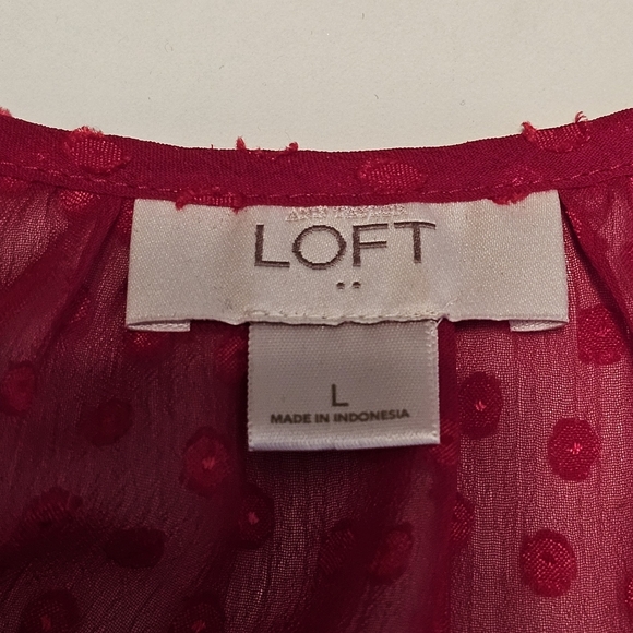 LOFT Red Sheer Swiss Dot Long Sleeve Blouse Size L - Picture 7 of 11